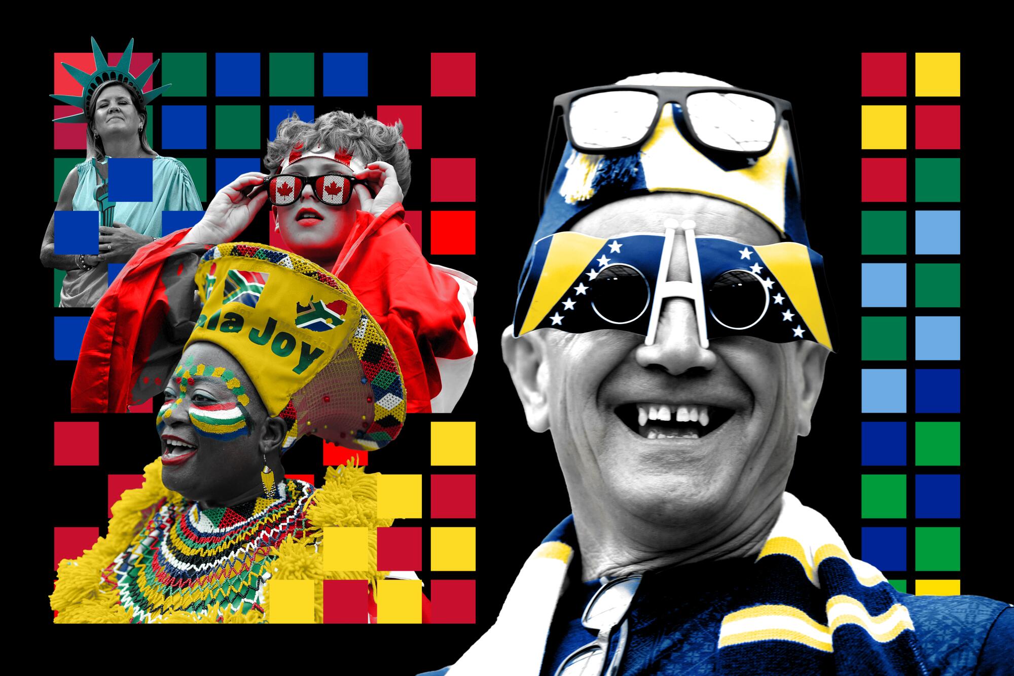 A photo illustration of fans of the 2026 World Cup.