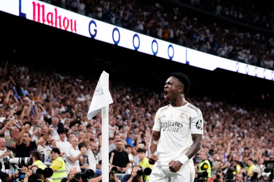 Vinicius Jr celebrates for Real Madrid.