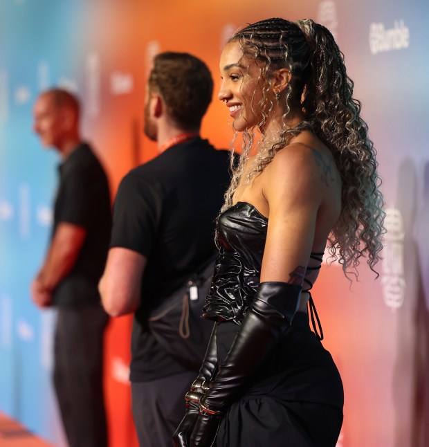 WNBA All-Star Gabby Williams poses on the orange carpet during a WNBA Live fan event , July 23, 2026, at McCormick Place ahead of the league's All-Star Game on Sunday at the United Center. (Chris Sweda/Chicago Tribune)