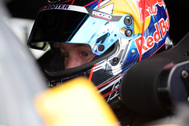 Connor Zilisch, driver of the No. 88 Red Bull Chevrolet, looks on in his car during qualifying for the NASCAR Cup Series eero 400 at Chicagoland Speedway on July 4, 2026, in Joliet. (James Gilbert/Getty)