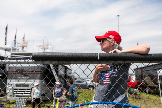 Nathalie Cohn watches from the infield during qualifying for the NASCAR eero 400 at Chicagoland Speedway on Saturday, July 4, 2026, in Joliet. (Vincent D. Johnson/For the Daily Southtown)