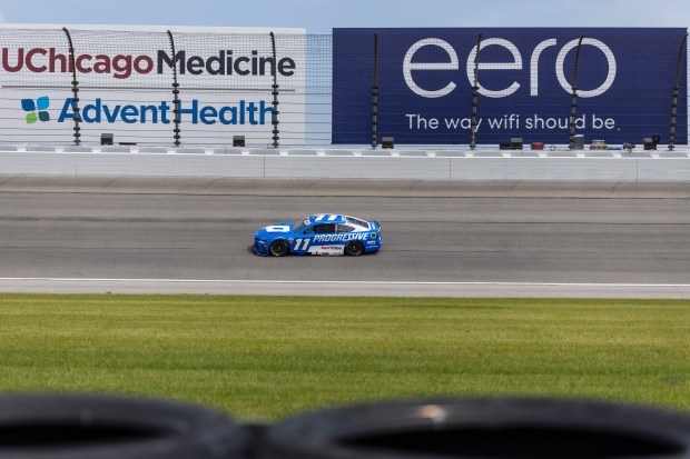 Denny Hamlin rounds a turn during his qualifying lap for the NASCAR eero 400 at Chicagoland Speedway on Saturday, July 4, 2026, in Joliet. (Vincent D. Johnson/For the Daily Southtown)