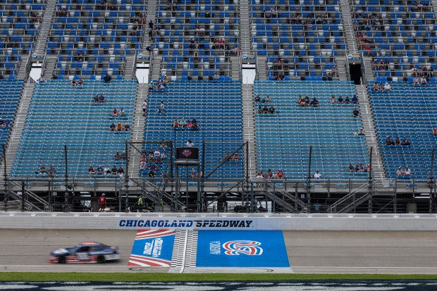 A car completes a lap during a practice session before qualifying for the NASCAR eero 400 at Chicagoland Speedway on Saturday, July 4, 2026, in Joliet. (Vincent D. Johnson/For the Daily Southtown)