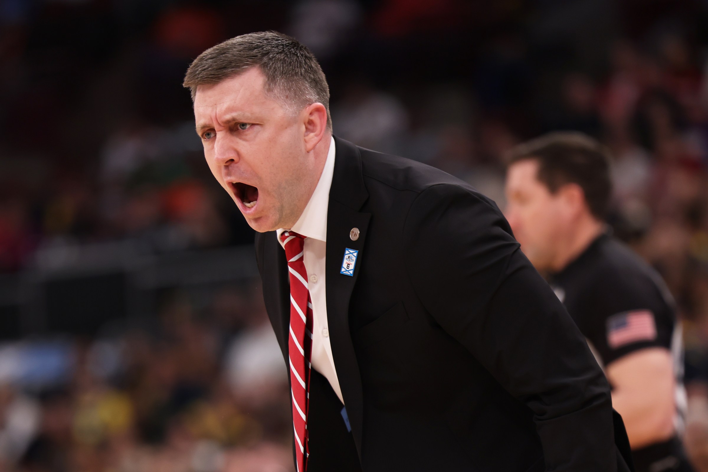 CHICAGO, ILLINOIS - MARCH 13: Head coach Jake Diebler of the Ohio State Buckeyes looks gives instructions in the first half against the Michigan Wolverines during the quarterfinals of the 2026 Big Ten Men’s Basketball Tournament at the United Center on March 13, 2026 in Chicago, Illinois. (Photo by Geoff Stellfox/Getty Images)