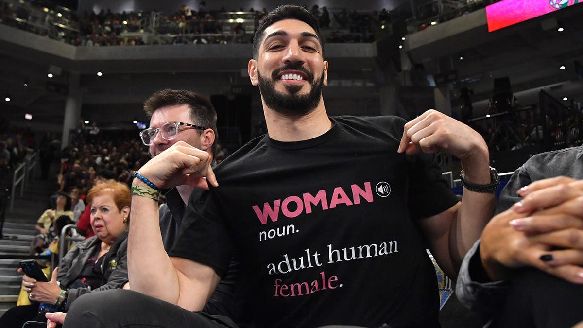 Enes Kanter Freedom stands prior to a game at Wintrust Arena in Chicago.