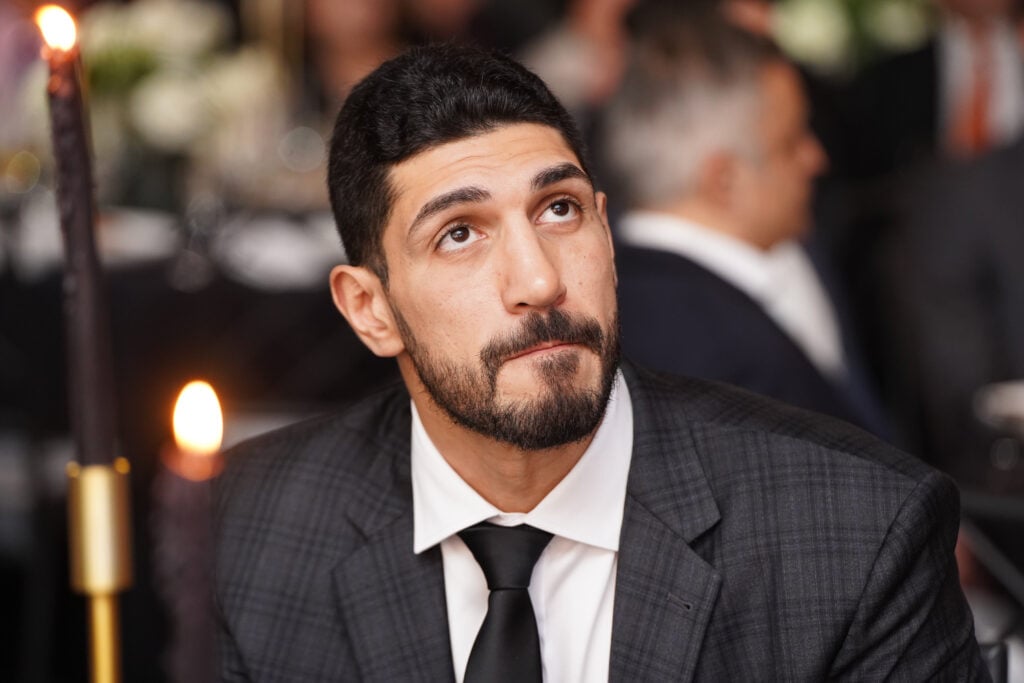 Enes Kanter Freedom attends the Algemeiner 50th Anniversary J100 Gala at The Ziegfeld Ballroom on November 29, 2022 in New York City.