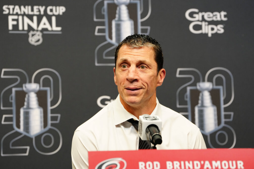 Carolina Hurricanes head coach Rod Brind'Amour in a pregame press conference prior to the game against the Vegas Golden Knights
