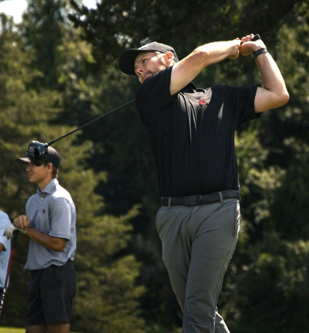 Sanger tees off on the first hole on Wednesday, Aug. 26, at the YMCA/Wiltwyck Pro-Am at the Wiltwyck Golf Club in Kingston, N.Y. (Will Barron Photo)