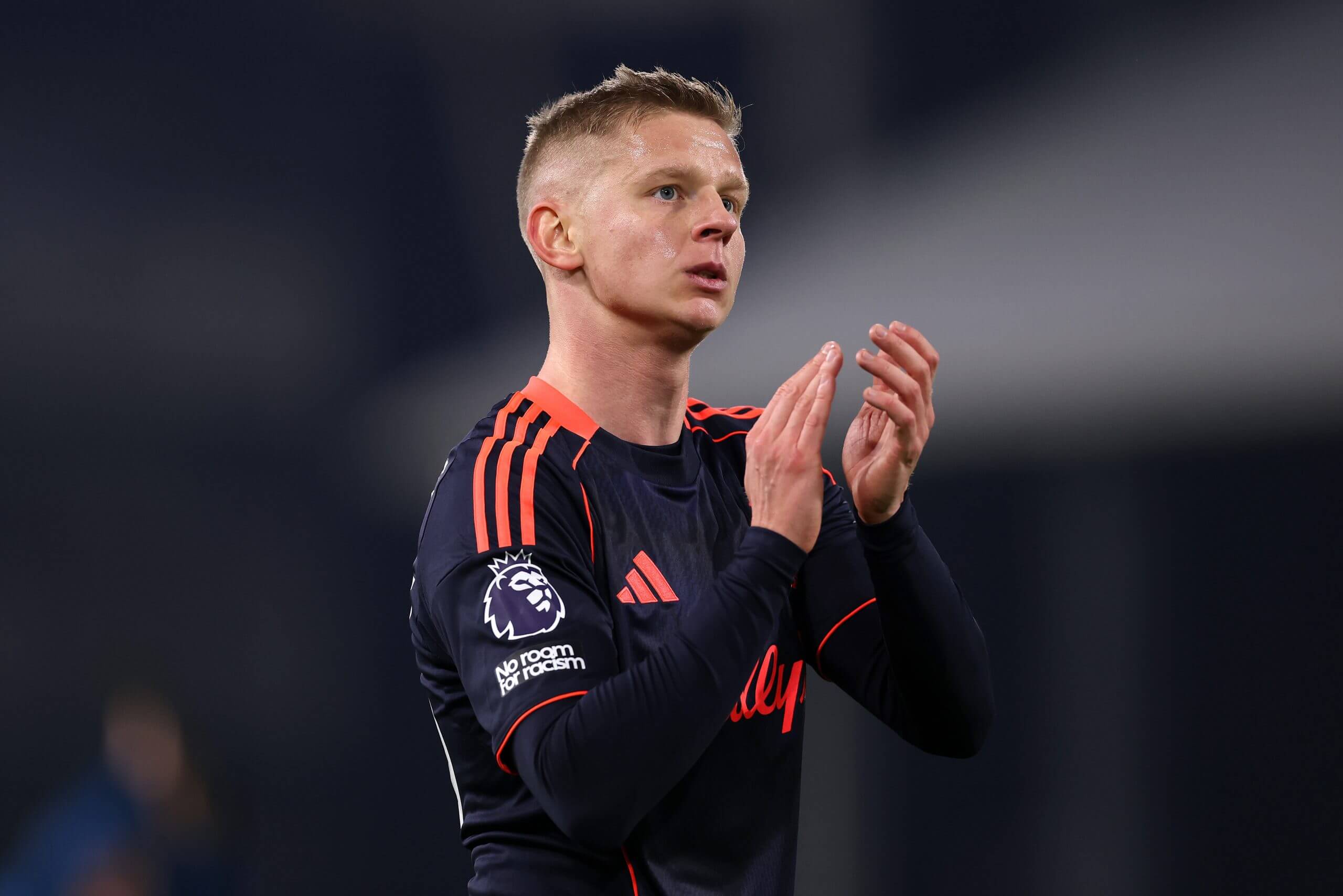 Oleksandr Zinchenko applauds the Nottingham Forest fans during his loan spell at the club in 2025-26