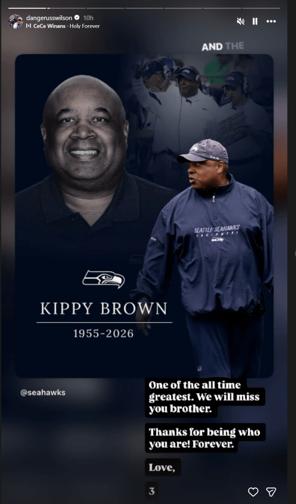 Russell Wilson shares a tribute to former Seattle Seahawks coach Kippy Brown after Brown’s death.