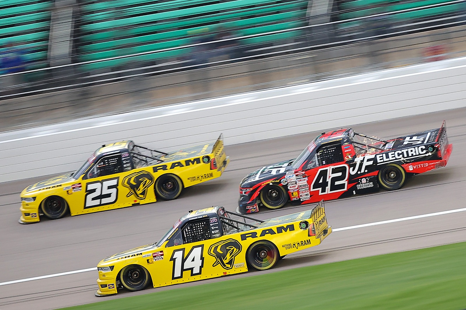 Conor Daly, No. 25 Kaulig Racing Ram; Patrick Eatmon, No. 42 Niece Motorsports Chevrolet; Mini Tyrrell, No. 14 Kaulig Racing Ram