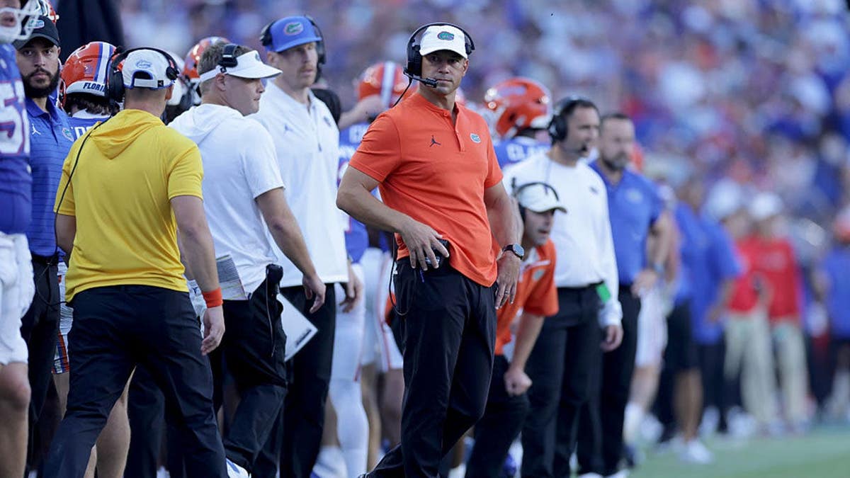 Jon Sumrall looks on during a game in Gainesville, Florida.