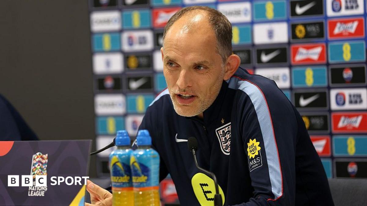 Thomas Tuchel speaking in an England news conference
