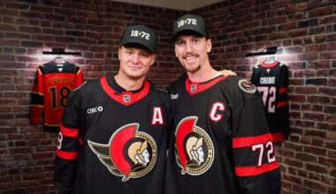 Thomas Chabot and Tim Stützle pledge $1,872 per Senators win to CHEO Foundation