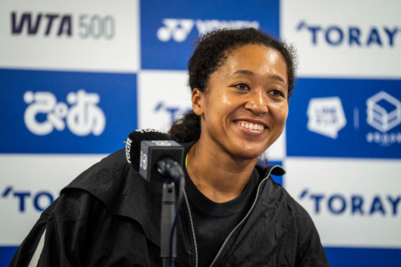 Japanese tennis player Naomi Osaka smiles during a press conference at the Pan Pacific Open tennis tournament in Tokyo, Japan, Oct. 25, 2026. (AFP Photo)