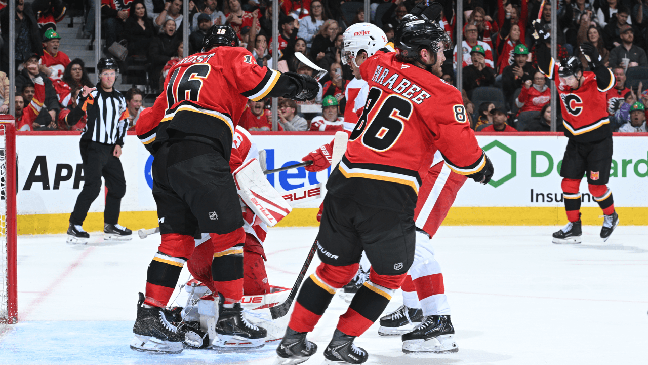 Farabee has three points, Flames defeat Red Wings for third straight win