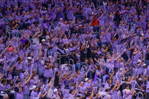 Golden State Valkyries fans bang their thunder sticks in the second quarter of Game 1 of the WNBA Finals at Chase Center in San Francisco, Calif., on Saturday, Oct. 17, 2026. (Jose Carlos Fajardo/Bay Area News Group)