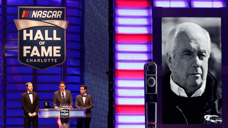 Brad Keselowski, Joey Logano and Ryan Blaney speak on stage as Roger Penske is inducted into the NASCAR Hall of Fame