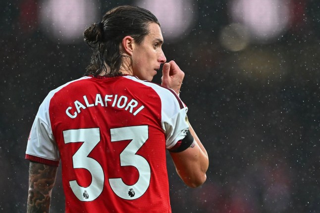 epa13328565 Riccardo Calafiori of Arsenal looks on during the English Premier League match Arsenal FC against Everton FC, in London, Britain, 24 October 2026. EPA/VINCE MIGNOTT EDITORIAL USE ONLY. No use with unauthorized audio, video, data, fixture lists, club/league logos, 'live' services or NFTs. Online in-match use limited to 120 images, no video emulation. No use in betting, games or single club/league/player publications.