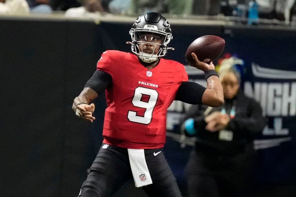 Atlanta Falcons quarterback Michael Penix Jr. throws a pass during a game against the Baltimore Ravens.