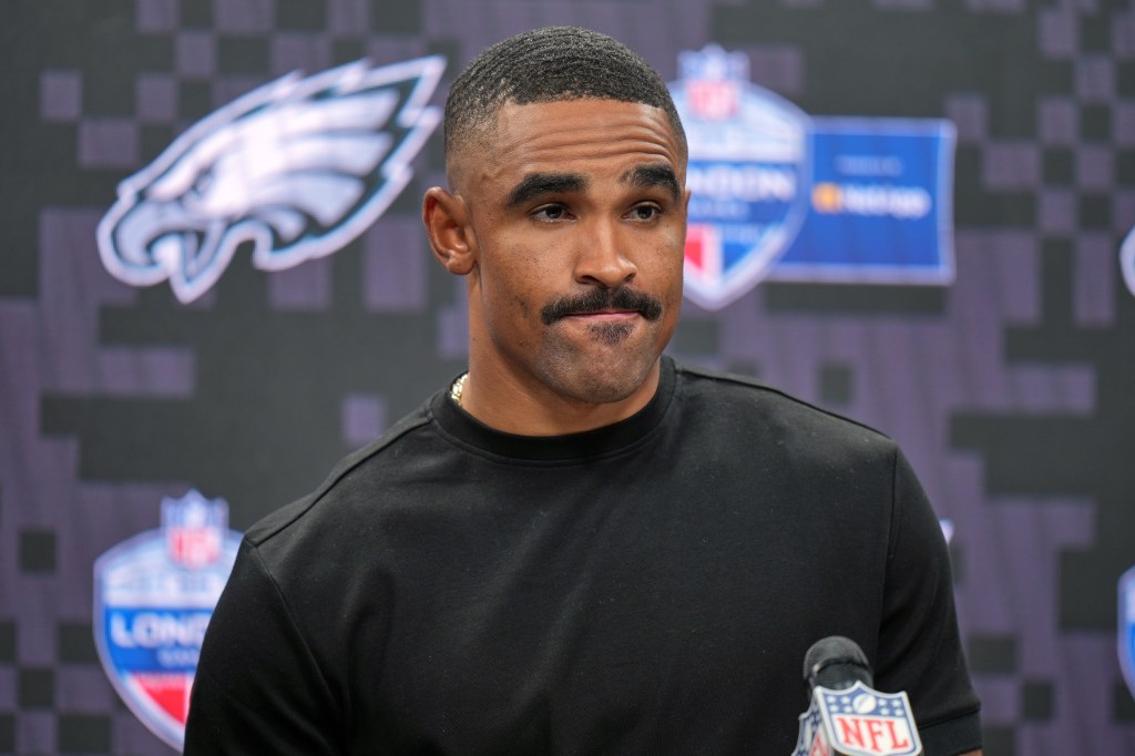 Philadelphia Eagles quarterback Jalen Hurts at a press conference.