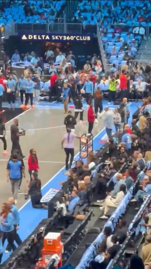 The Valkyries and Dream exit before the national anthem for Game 3 of the WNBA Finals.